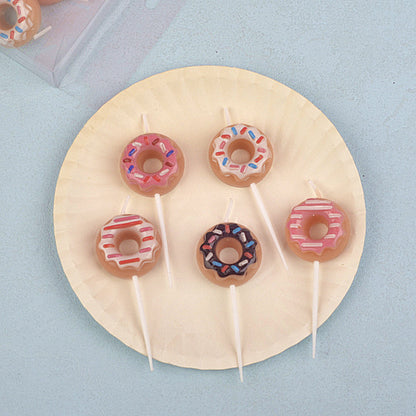 Birthday Decoration Donut Candle Children's Cake Baking Dessert Wish Cute Shape Birthday Candle 5 Pieces