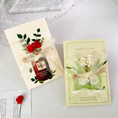 Dried Flower Greeting Card Artificial Flower Greeting Card Rose Greeting Card Gift with Birthday Gift for Girlfriend