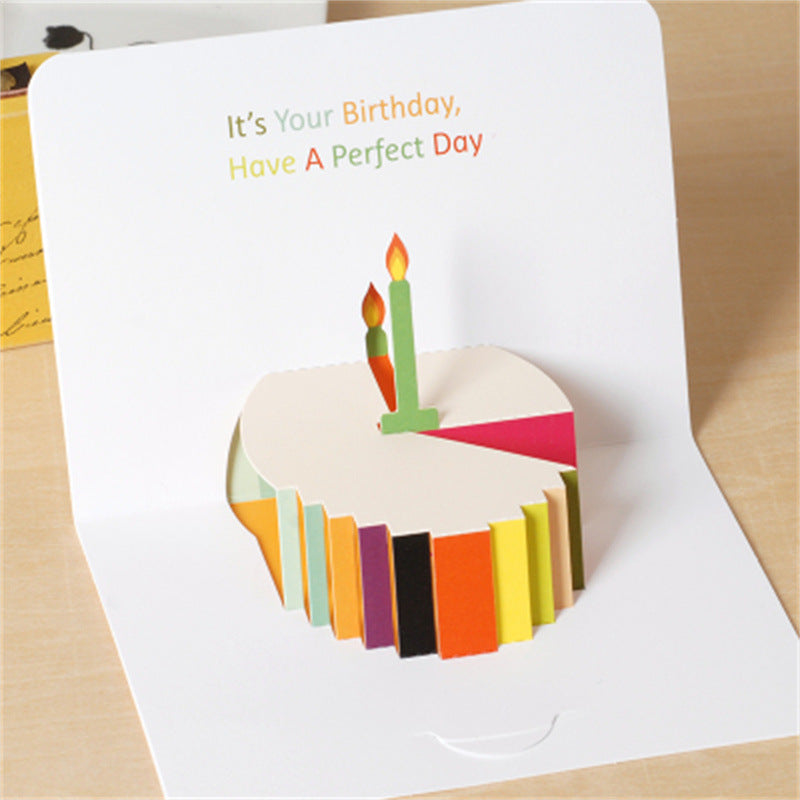 Birthday Cake 3D Stereoscopic Greeting Cards Ins Style Holiday Invitation Girlfriends' Gift Creative Folding Paper Carving Blessing Card