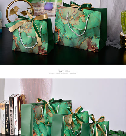 New Marbling Gift Bag Fashion Handbag with Ribbon Packaging Bag in Stock Clothing Paper Bag Candy Bag