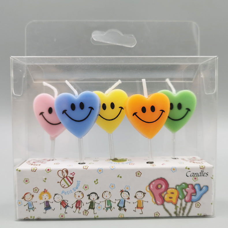 Direct Selling Children's Creative Heart-Shaped Smiling Face Birthday Candle Cake Decoration Full-Year Birthday Party Candle