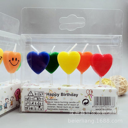 Direct Selling Children's Creative Heart-Shaped Smiling Face Birthday Candle Cake Decoration Full-Year Birthday Party Candle