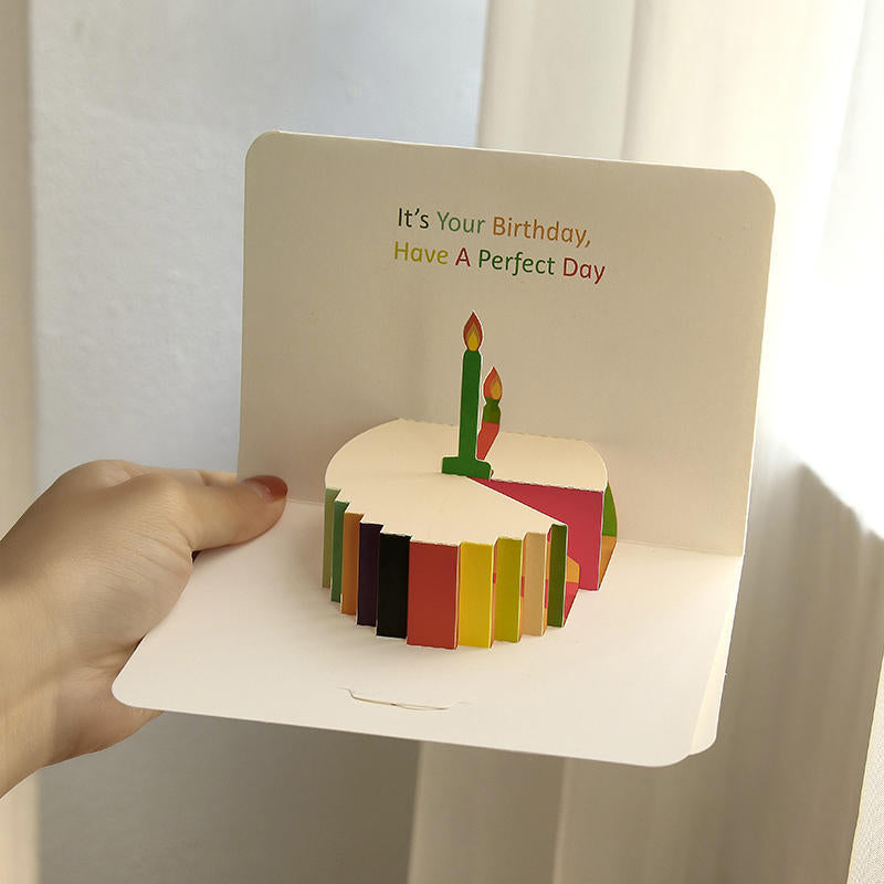 Birthday Cake 3D Stereoscopic Greeting Cards Ins Style Holiday Invitation Girlfriends' Gift Creative Folding Paper Carving Blessing Card