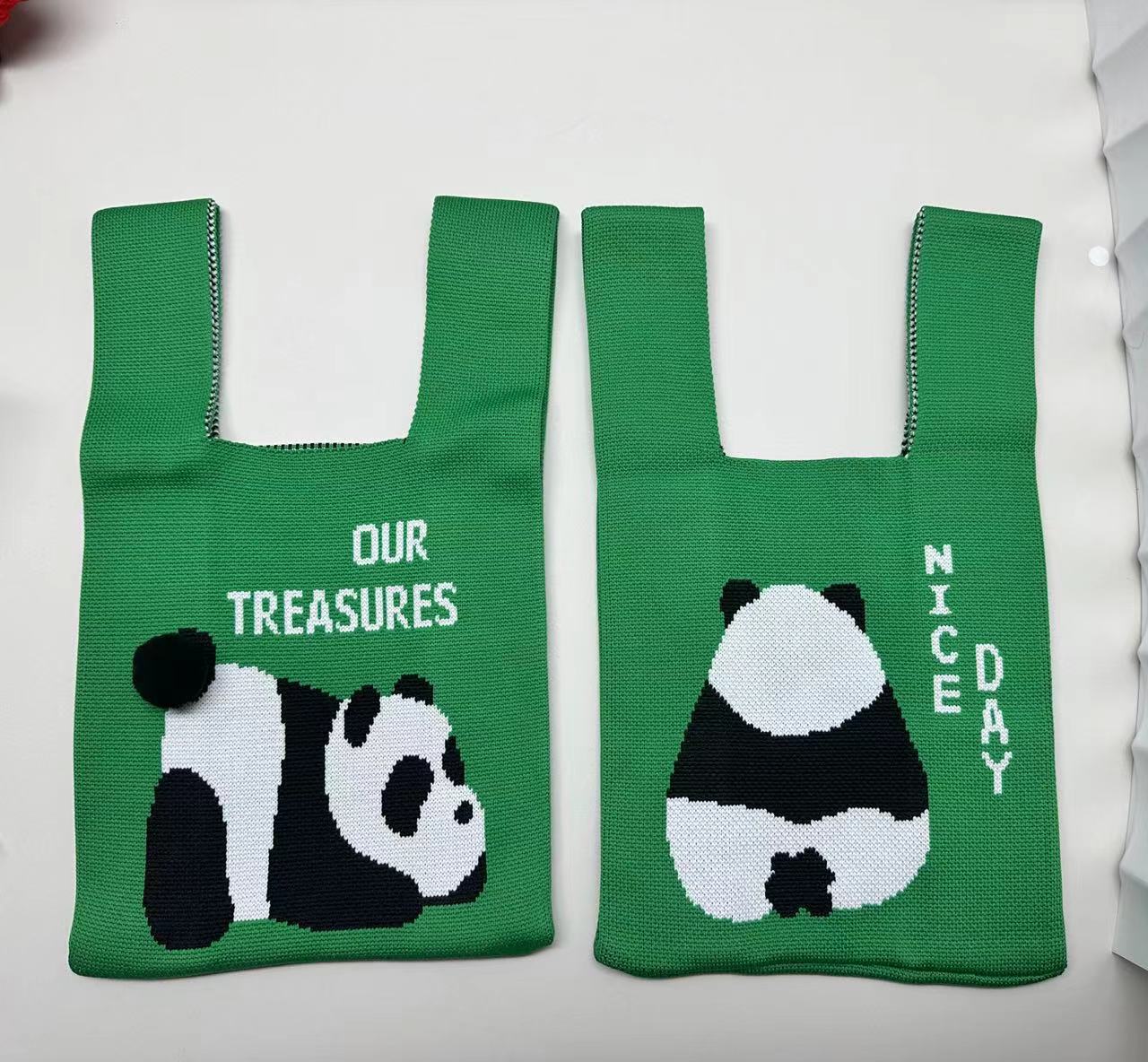 Panda Knitted National Style Panda Moon Cake Handbag Baking Green Bean Cake Biscuit Packaging Knitted Gift Band Gift