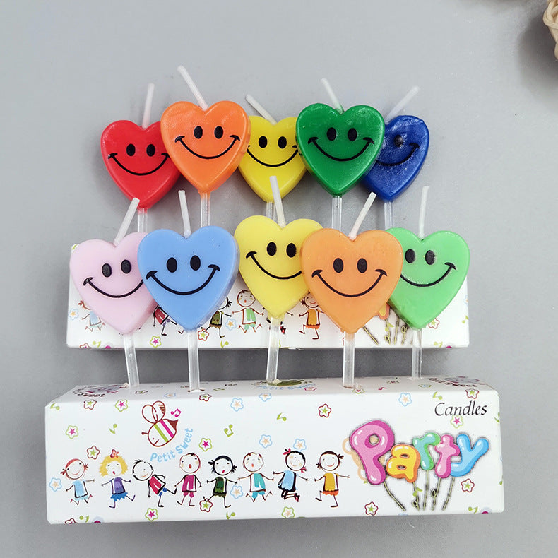 Direct Selling Children's Creative Heart-Shaped Smiling Face Birthday Candle Cake Decoration Full-Year Birthday Party Candle