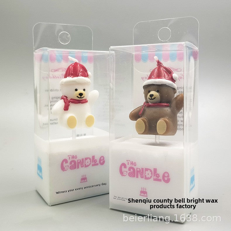 Individually Packaged Cute Waving Scarf Christmas Hat Bear Birthday Candle Christmas Party Cake Decoration Candle