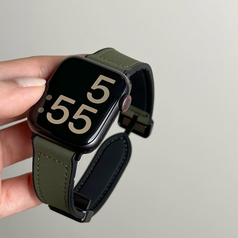 Applicable to Apple Android Huaqiang North watchS9/S10New Crazy Horse Leather Silicone Magnetic All-Match Smart Watch