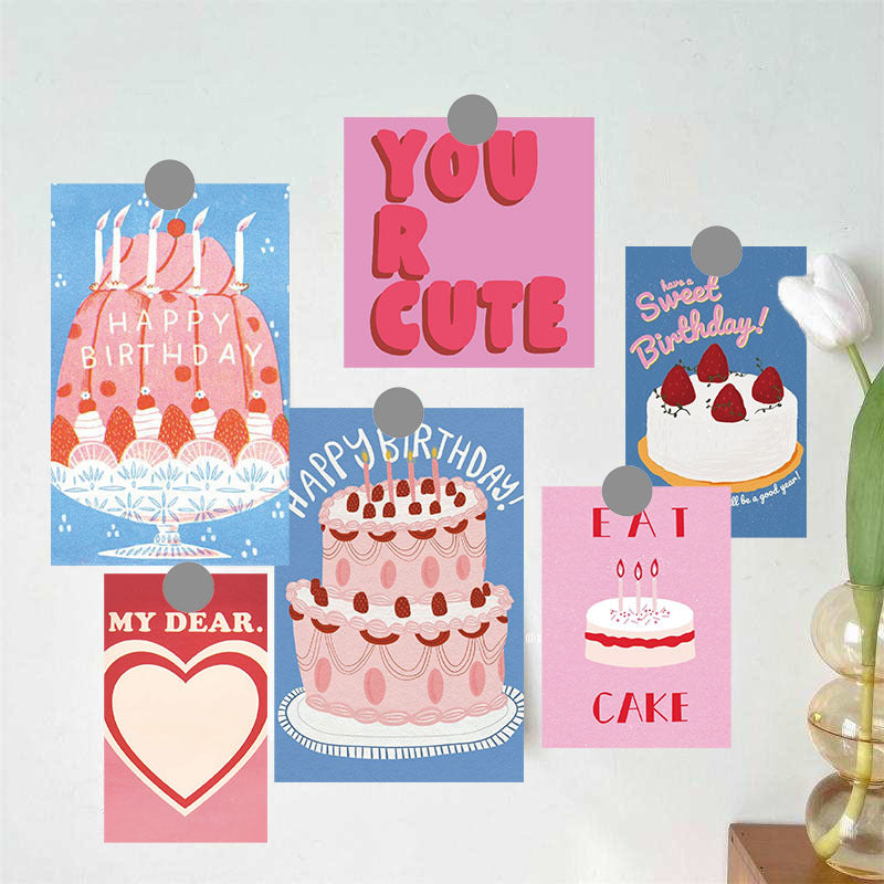 15 Birthday Greeting Cards Cake Series Cards Romantic Blessing Postcards Bedroom Dorm Decorative Wall Sticker