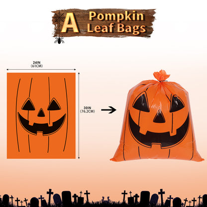 Halloween Pumpkin Leaf Bag 24*30 Inch Halloween Spoof Pumpkin Skull Expression Decoration Ornaments