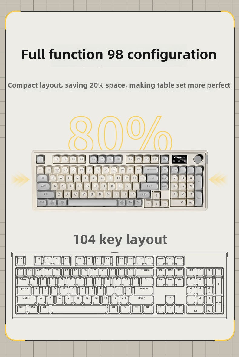 Wolf Road LX980Wired Mute Keyboard Suit RGB Display Screen98Matching Computer Office Typing Game Universal