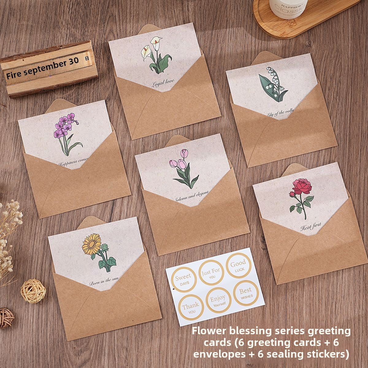 Greeting Card High Sense New Retro Plant Flower Language Teacher's Day Message Card Suit Christmas Blessing Half Fold Small Card