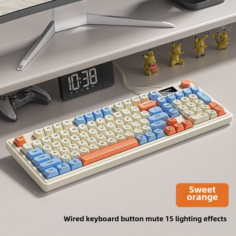 Wolf Road LX980Wired Mute Keyboard Suit RGB Display Screen98Matching Computer Office Typing Game Universal