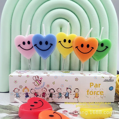 Direct Selling Children's Creative Heart-Shaped Smiling Face Birthday Candle Cake Decoration Full-Year Birthday Party Candle