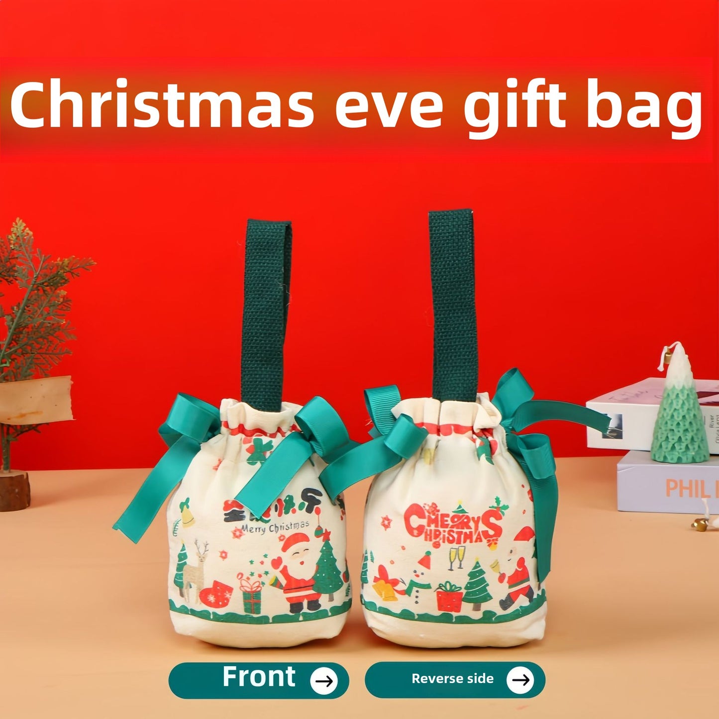 New Products in Stock Christmas Eve Apple Canvas Bag Christmas Gift Gift Bag Drawstring Drawstring Pocket Hand-Held Packing Bags