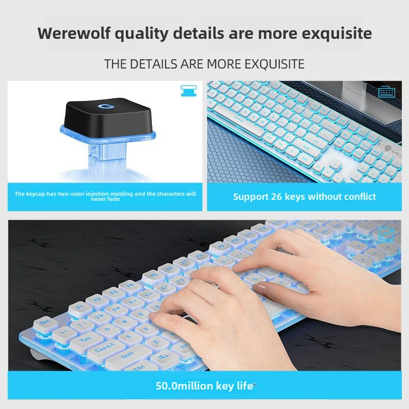 Wolf Road L1Mute Keyboard Mouse Suit Wired Luminous Computer Office Universal Double Injection Non-Fading Key Cap