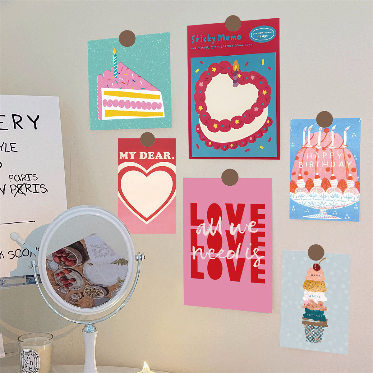 15 Birthday Greeting Cards Cake Series Cards Romantic Blessing Postcards Bedroom Dorm Decorative Wall Sticker