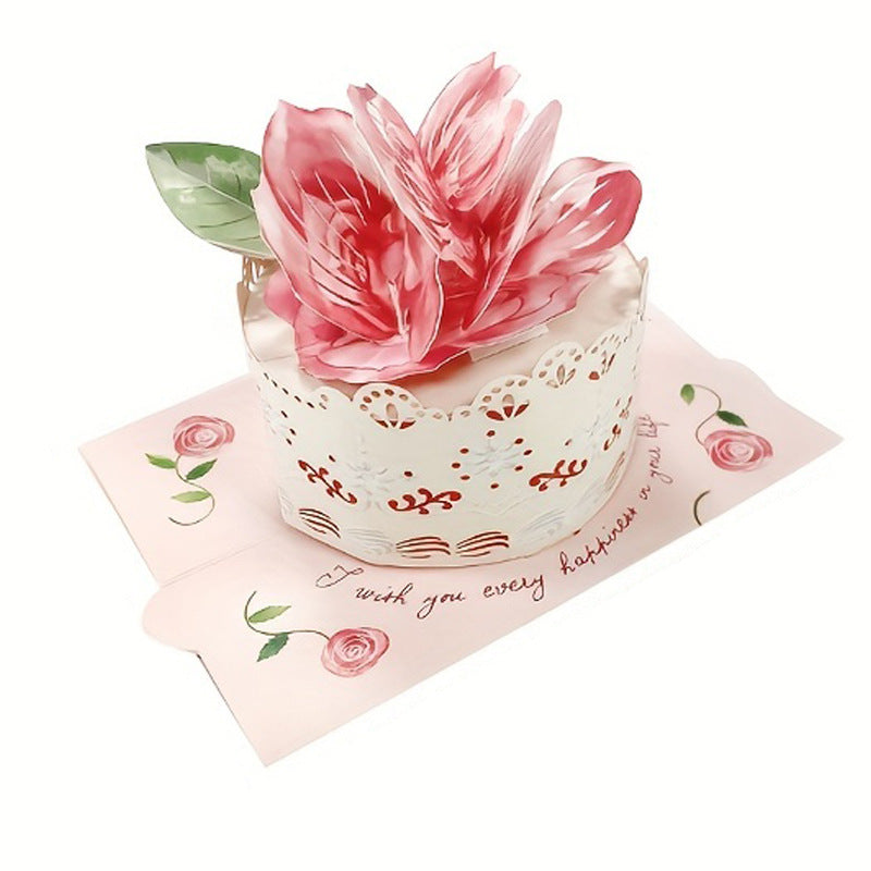 Birthday Stereoscopic Greeting Cards Ins Style 3D Birthday Cake Rose Message Card Creative Folding Blessing Card