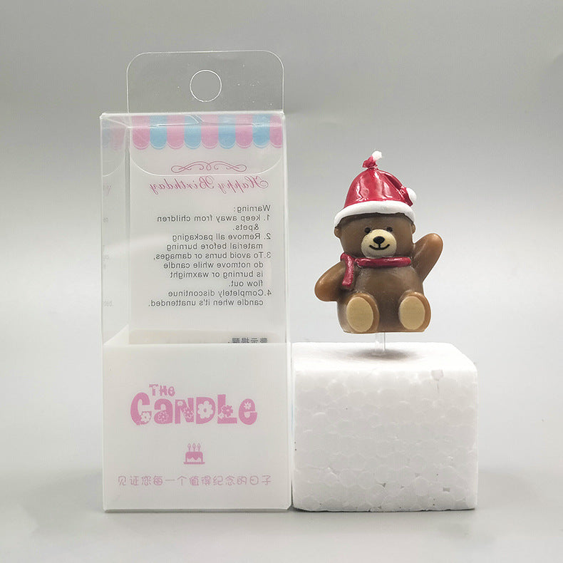 Individually Packaged Cute Waving Scarf Christmas Hat Bear Birthday Candle Christmas Party Cake Decoration Candle