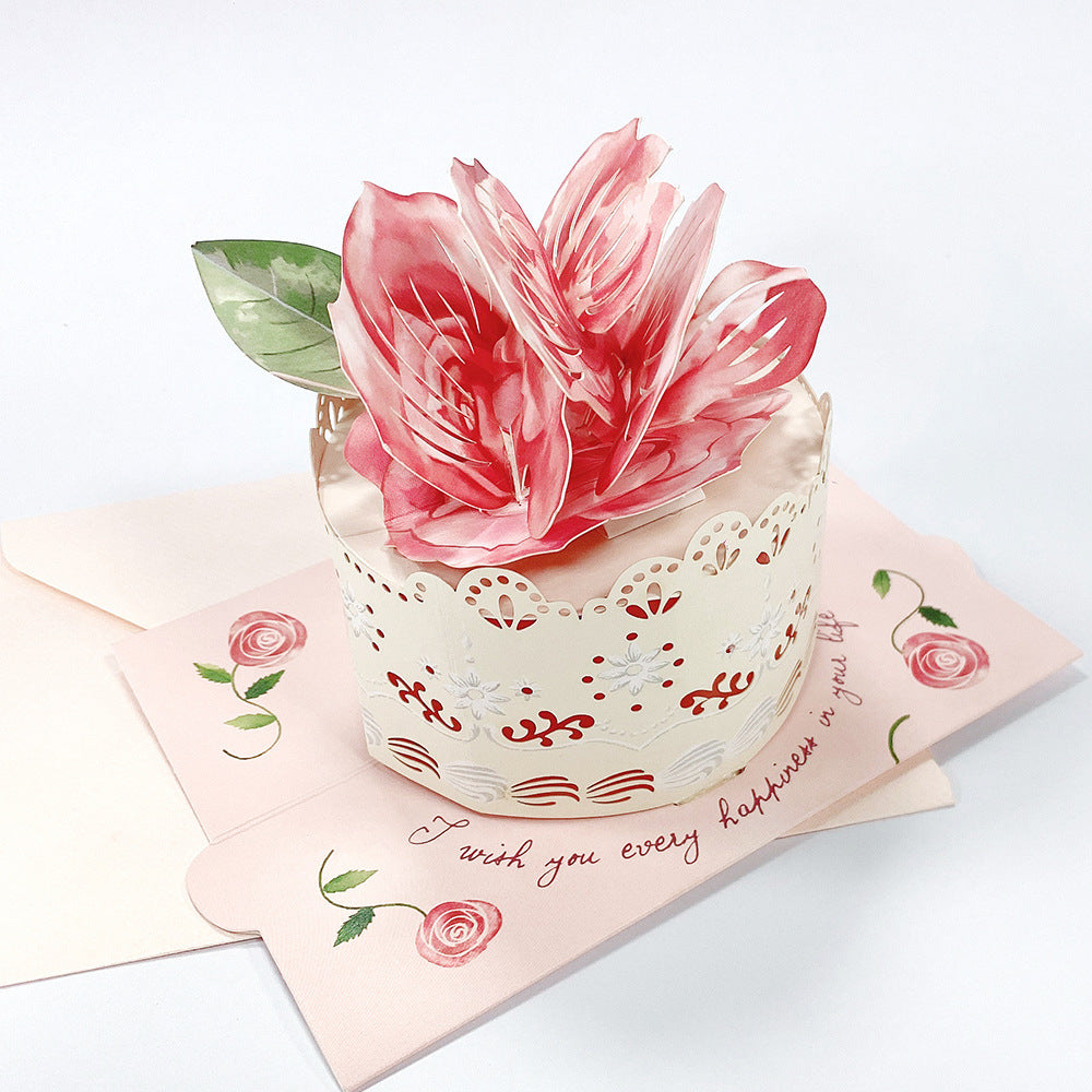 Birthday Stereoscopic Greeting Cards Ins Style 3D Birthday Cake Rose Message Card Creative Folding Blessing Card