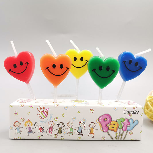 Direct Selling Children's Creative Heart-Shaped Smiling Face Birthday Candle Cake Decoration Full-Year Birthday Party Candle