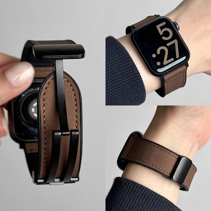 Applicable to Apple Android Huaqiang North watchS9/S10New Crazy Horse Leather Silicone Magnetic All-Match Smart Watch