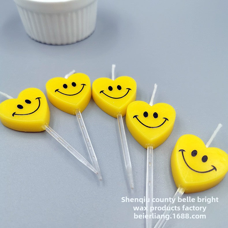 Direct Selling Children's Creative Heart-Shaped Smiling Face Birthday Candle Cake Decoration Full-Year Birthday Party Candle