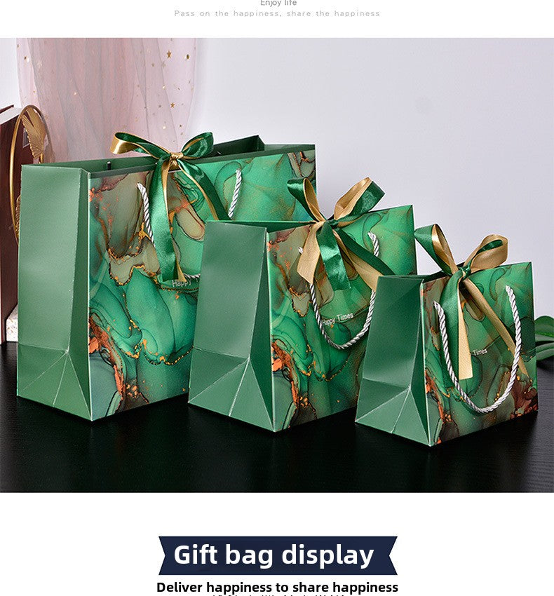 New Marbling Gift Bag Fashion Handbag with Ribbon Packaging Bag in Stock Clothing Paper Bag Candy Bag