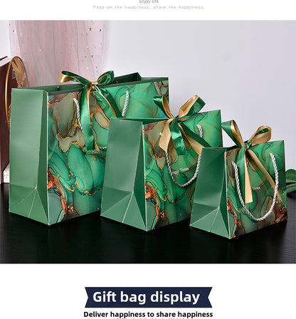 New Marbling Gift Bag Fashion Handbag with Ribbon Packaging Bag in Stock Clothing Paper Bag Candy Bag