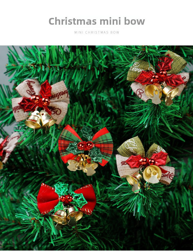 Mini Bow Christmas tree decoration Christmas gift box dress up Christmas DIY accessories bow bell ornaments