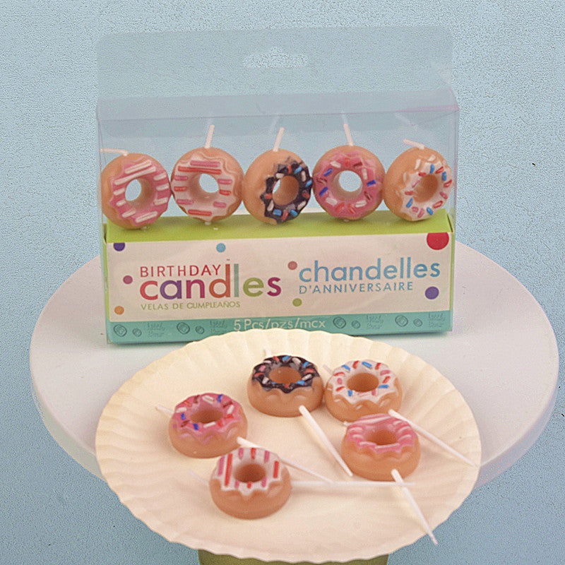 Birthday Decoration Donut Candle Children's Cake Baking Dessert Wish Cute Shape Birthday Candle 5 Pieces