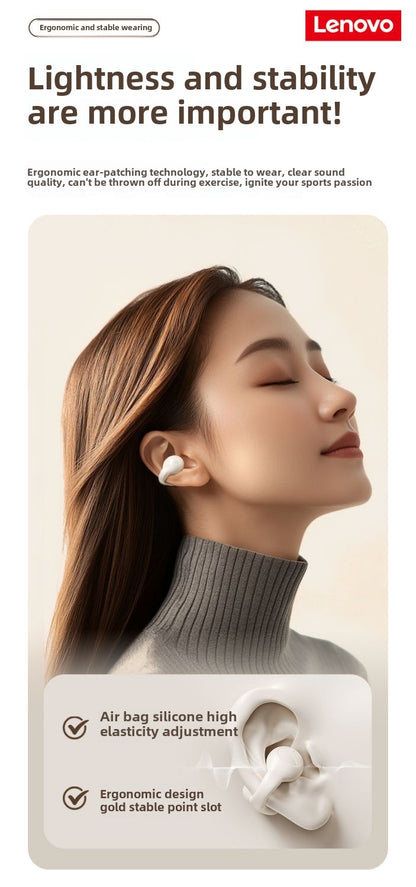 Lenovo Bluetooth Headset Gas Bone Conduction Clip-on Sports Running Non in-Ear Noise Reduction Student Party Female2024New