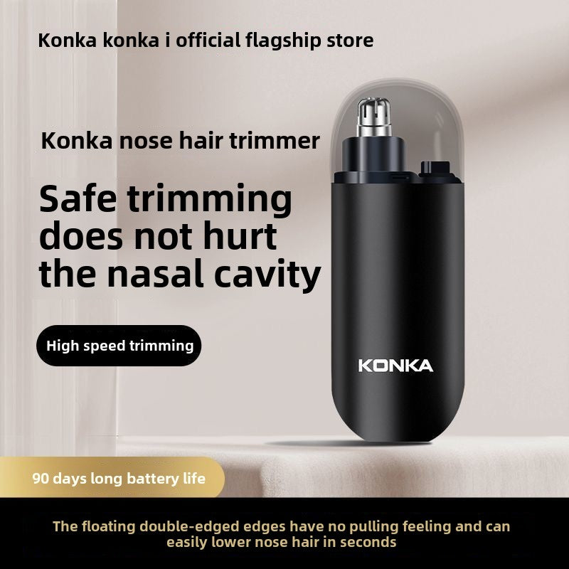 Konka Nose Hair Trimmer Boys Electric Portable Nose Scraper Double Blade Scissors Men's Nose Cleaner