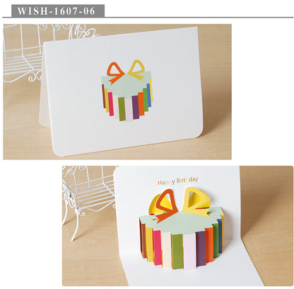 Birthday Cake 3D Stereoscopic Greeting Cards Ins Style Holiday Invitation Girlfriends' Gift Creative Folding Paper Carving Blessing Card