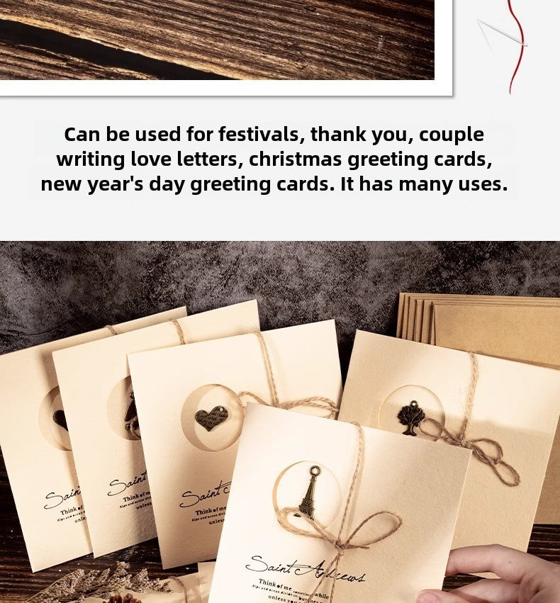 Creative Retro Greeting Card Kraft Paper Dried Flower Blessing Card Simple DIY Birthday Qixi Christmas Mid-Autumn Festival