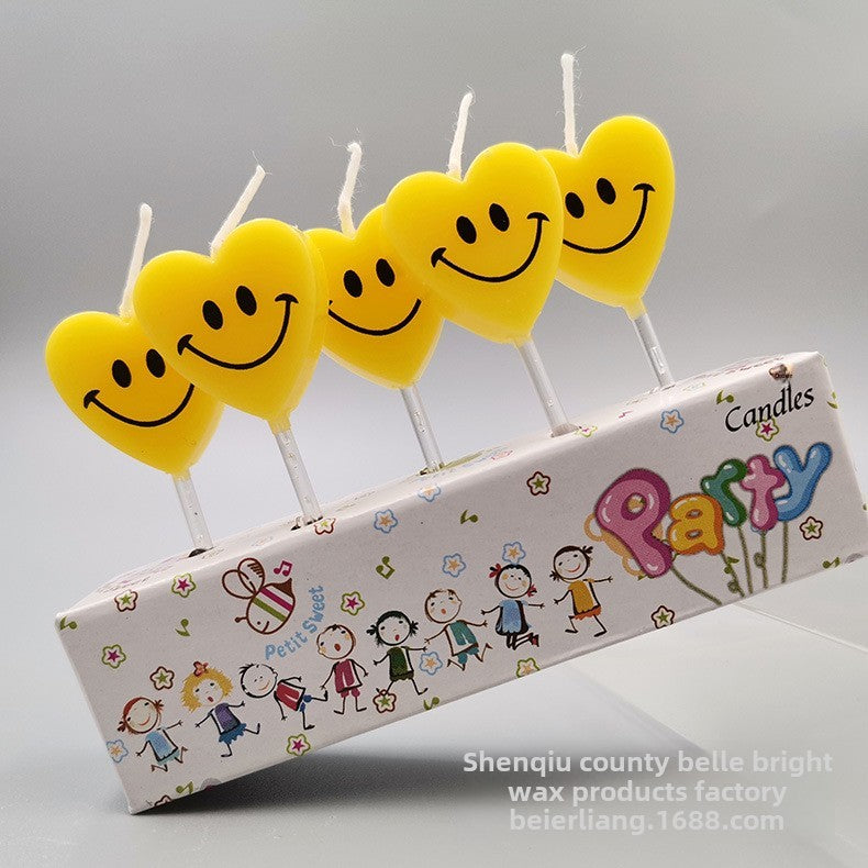 Direct Selling Children's Creative Heart-Shaped Smiling Face Birthday Candle Cake Decoration Full-Year Birthday Party Candle