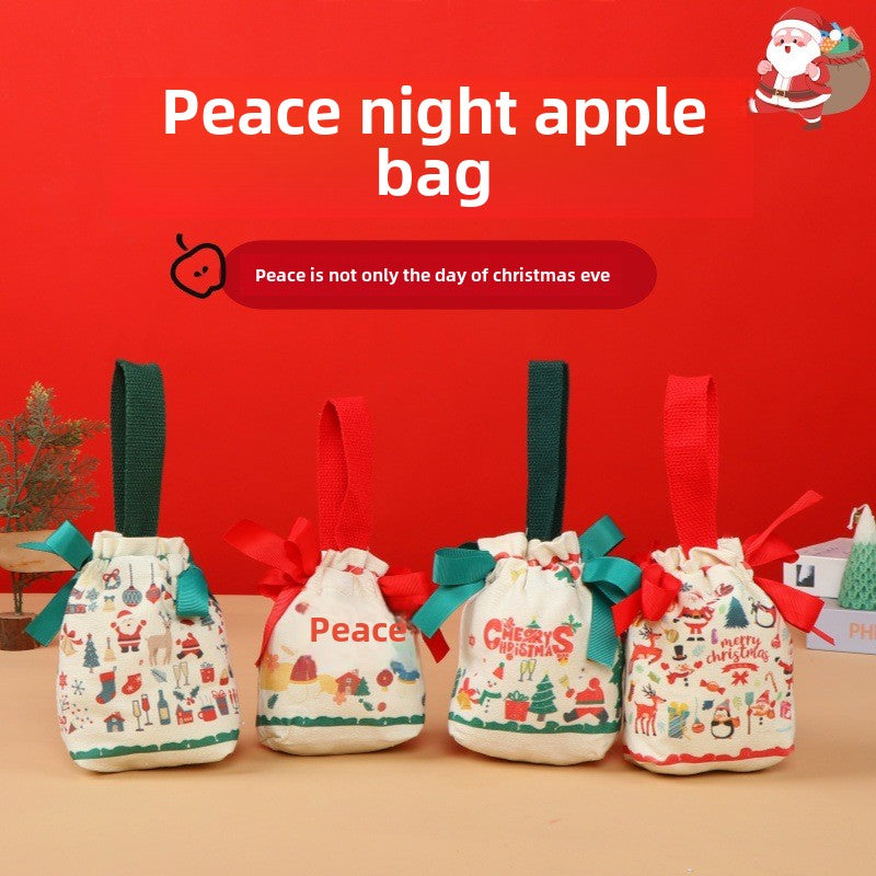 New Products in Stock Christmas Eve Apple Canvas Bag Christmas Gift Gift Bag Drawstring Drawstring Pocket Hand-Held Packing Bags