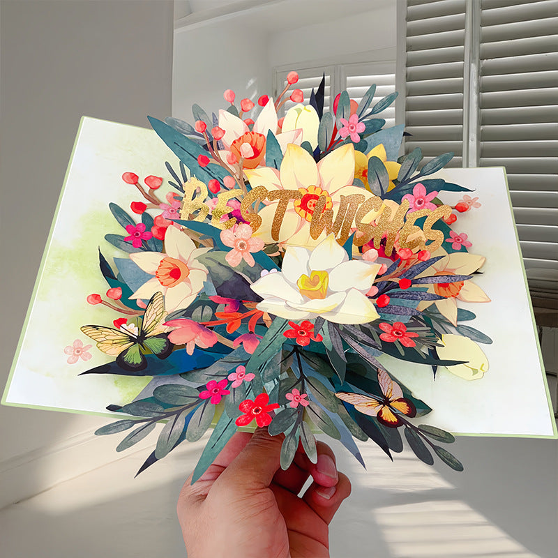 Birthday Stereoscopic Greeting Cards 3D Bouquet Card Thanksgiving Gift Teacher Creative Gift Decoration