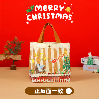 New Products in Stock Christmas Eve Apple Canvas Bag Christmas Gift Gift Bag Drawstring Drawstring Pocket Hand-Held Packing Bags