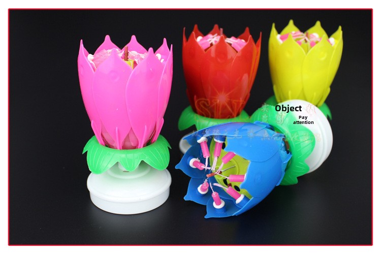 Birthday Candle Electronic Lotus Double Layer Flowering Rotating Birthday Party Atmosphere Cake Decorative Creative Musical Candle