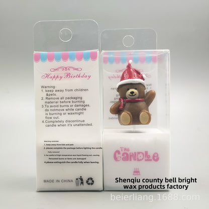 Individually Packaged Cute Waving Scarf Christmas Hat Bear Birthday Candle Christmas Party Cake Decoration Candle