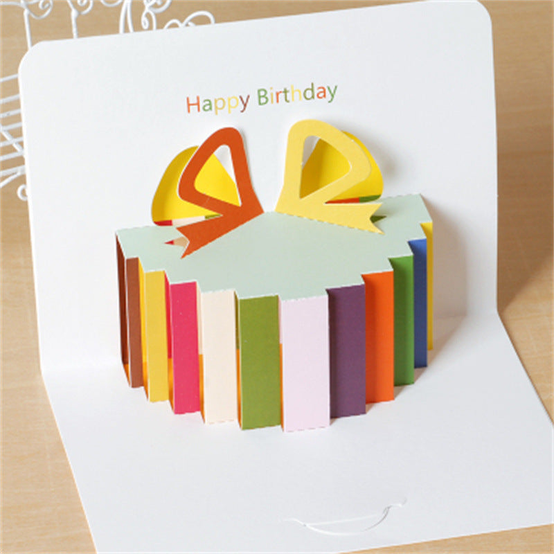 Birthday Cake 3D Stereoscopic Greeting Cards Ins Style Holiday Invitation Girlfriends' Gift Creative Folding Paper Carving Blessing Card