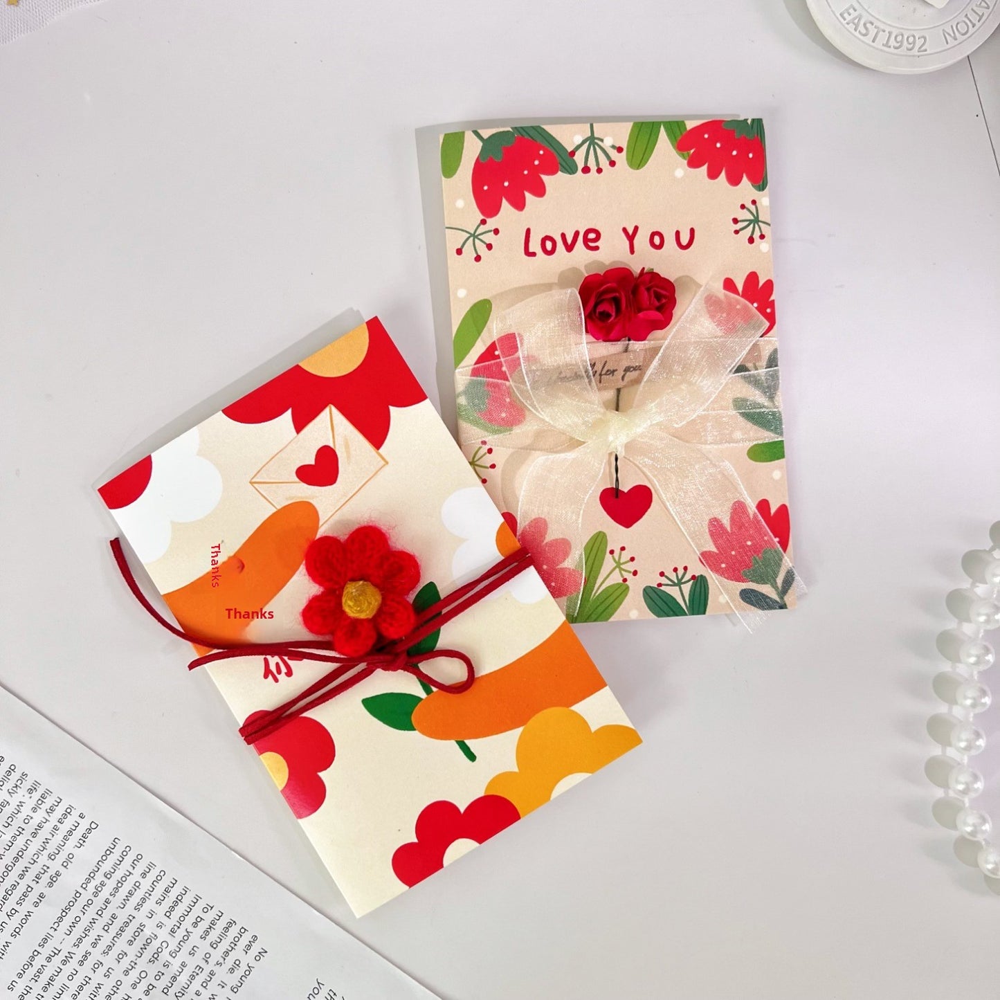 Dried Flower Greeting Card Artificial Flower Greeting Card Rose Greeting Card Gift with Birthday Gift for Girlfriend