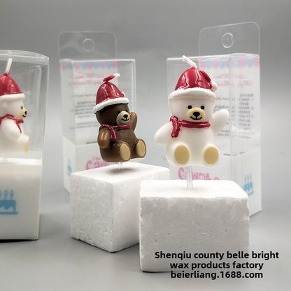 Individually Packaged Cute Waving Scarf Christmas Hat Bear Birthday Candle Christmas Party Cake Decoration Candle