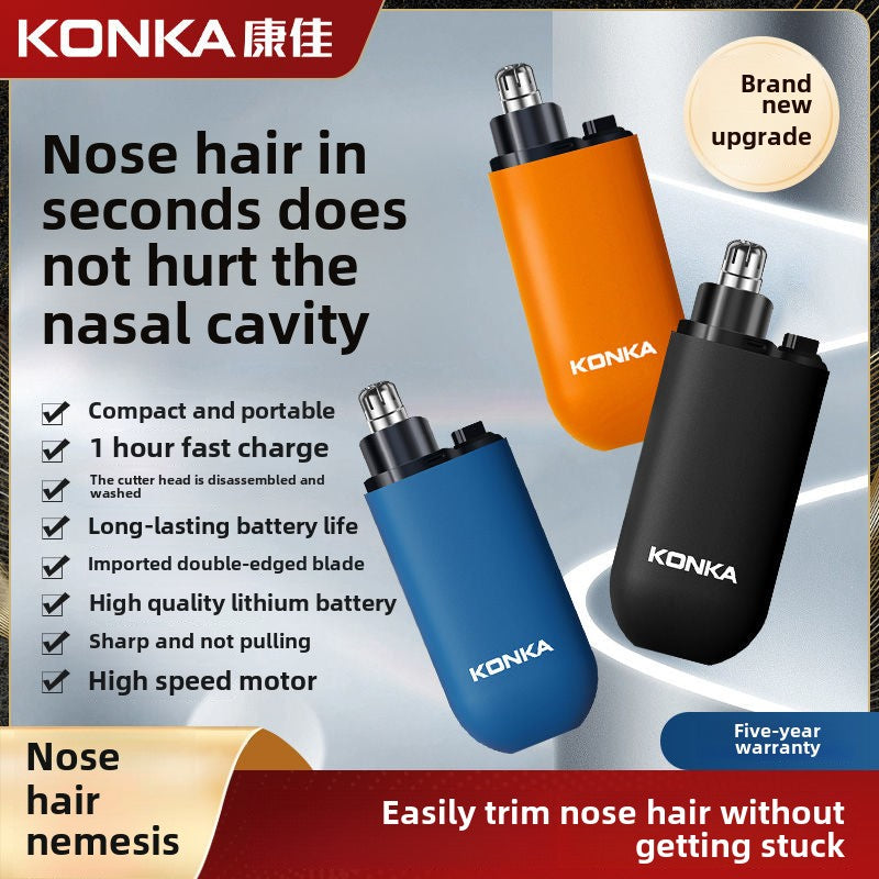 Konka Nose Hair Trimmer Boys Electric Portable Nose Scraper Double Blade Scissors Men's Nose Cleaner