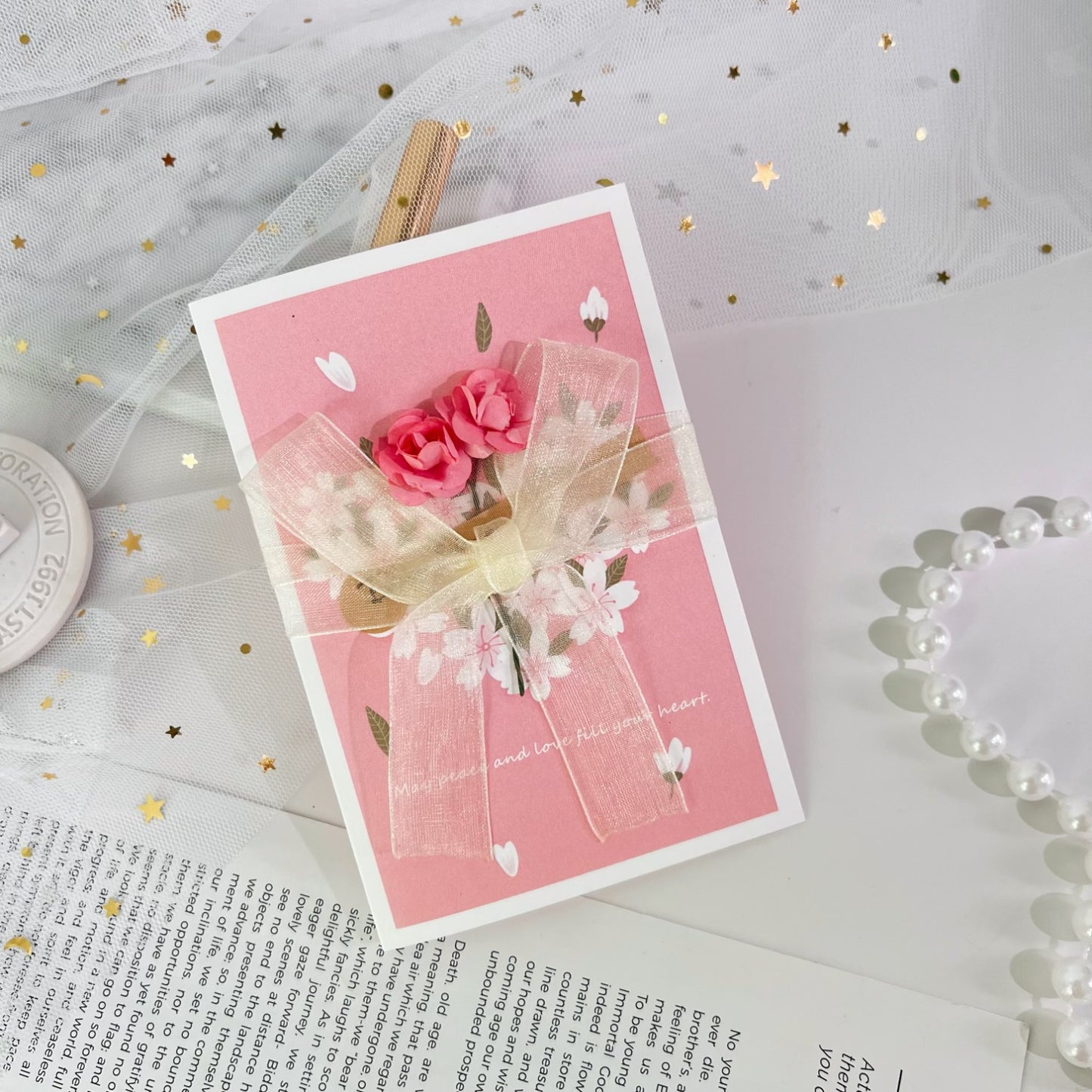 Dried Flower Greeting Card Artificial Flower Greeting Card Rose Greeting Card Gift with Birthday Gift for Girlfriend