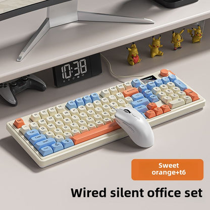 Wolf Road LX980Wired Mute Keyboard Suit RGB Display Screen98Matching Computer Office Typing Game Universal