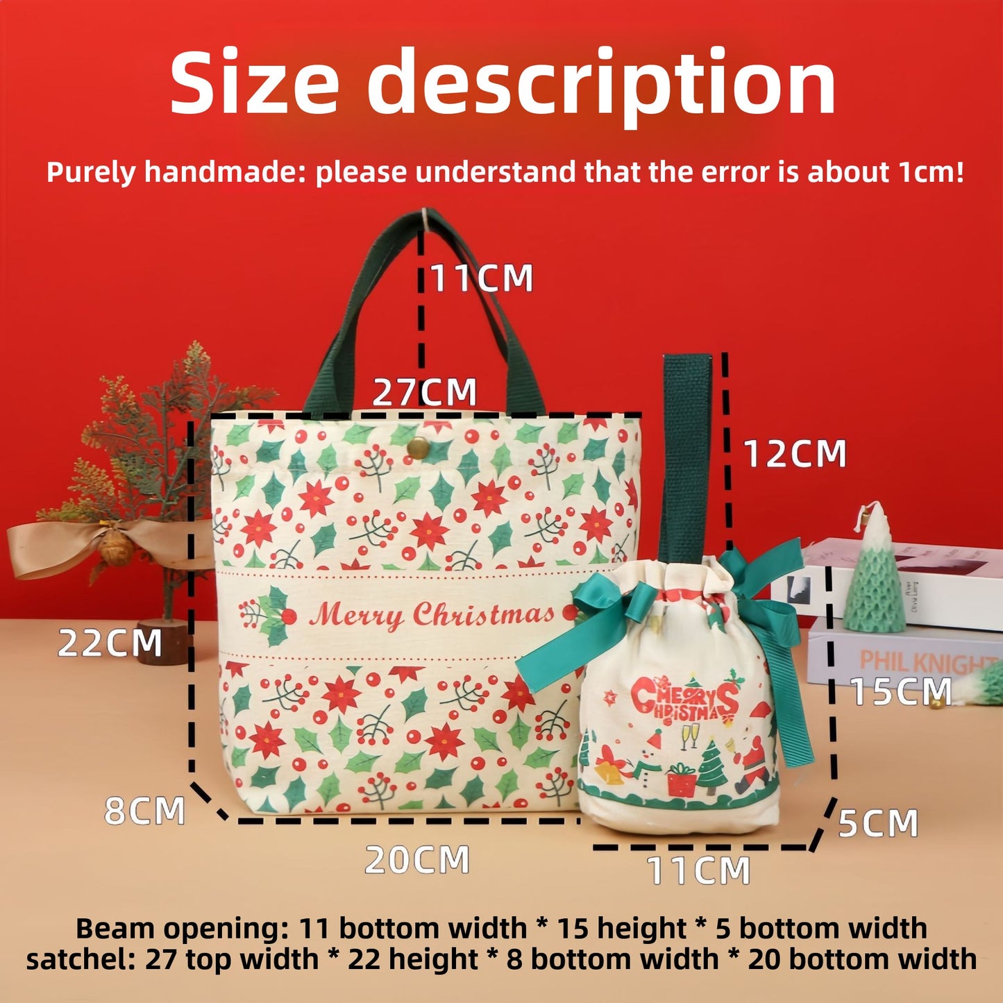 New Products in Stock Christmas Eve Apple Canvas Bag Christmas Gift Gift Bag Drawstring Drawstring Pocket Hand-Held Packing Bags