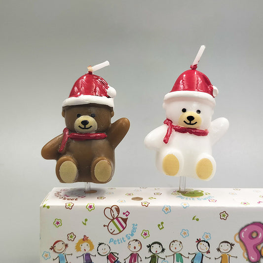 Individually Packaged Cute Waving Scarf Christmas Hat Bear Birthday Candle Christmas Party Cake Decoration Candle