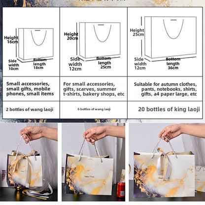 New Marbling Gift Bag Fashion Handbag with Ribbon Packaging Bag in Stock Clothing Paper Bag Candy Bag