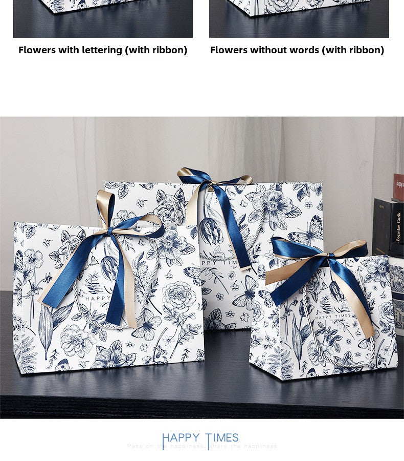 In stock gift bag color paper bag packaging bag with ribbon holiday gift bag clothing handbag clothing